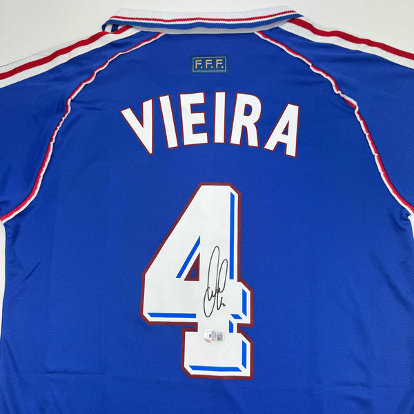 Autographed/Signed Patrick Vieira France French National Team Blue Soccer Jersey Beckett BAS COA