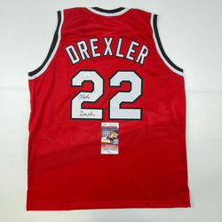 Autographed/Signed Clyde Drexler Portland Red Basketball Jersey JSA COA