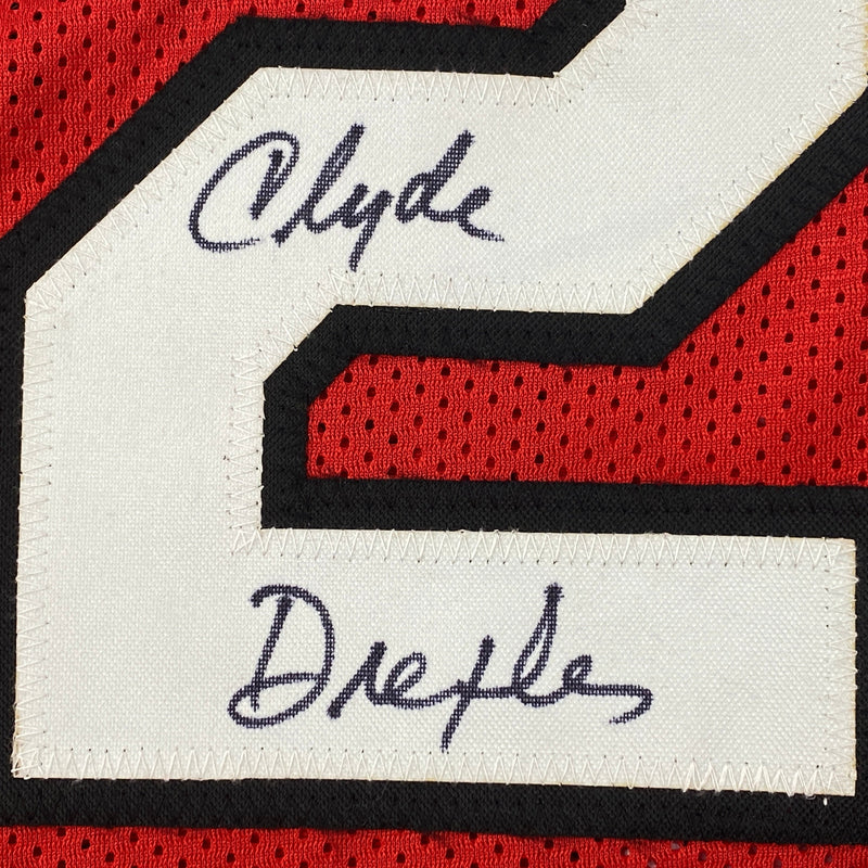 Autographed/Signed Clyde Drexler Portland Red Basketball Jersey JSA COA