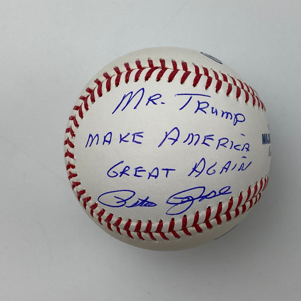 Autographed/Signed Pete Rose Mr. Trump Make America Great Again Baseball Rawlings ROML JSA COA