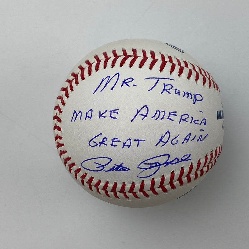 Autographed/Signed Pete Rose Mr. Trump Make America Great Again Baseball Rawlings ROML JSA COA