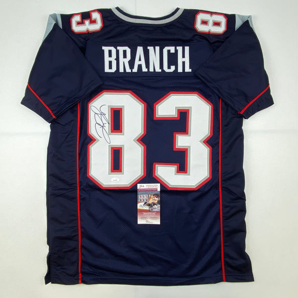 Autographed/Signed Deion Branch #83 New England Blue Football Jersey JSA COA
