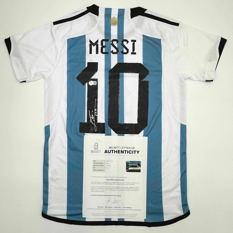 Autographed/Signed Lionel Leo Messi Argentina Blue/White Soccer Jersey Beckett BAS COA/LOA #2