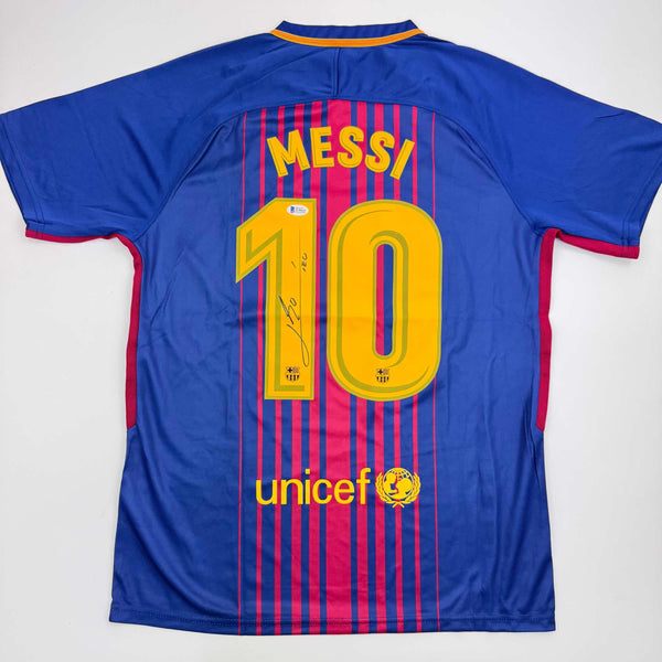 Autographed/Signed Lionel Leo Messi FC Barcelona Blue Soccer Jersey Beckett BAS COA Auto