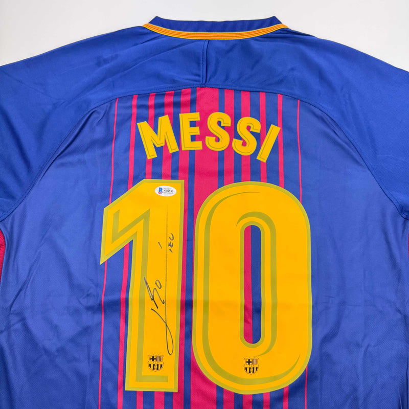 Autographed/Signed Lionel Leo Messi FC Barcelona Blue Soccer Jersey Beckett BAS COA Auto