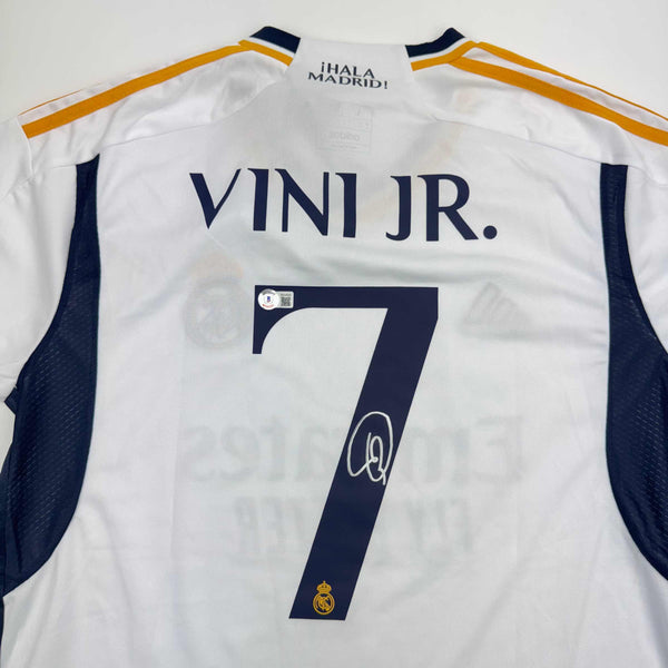Autographed/Signed Vini Vinicius Jr. Real Madrid White Soccer Jersey Beckett BAS COA