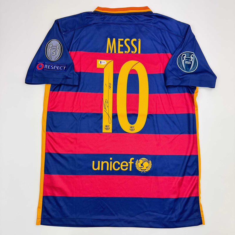 Autographed/Signed Lionel Leo Messi FC Barcelona Soccer Jersey Beckett BAS COA