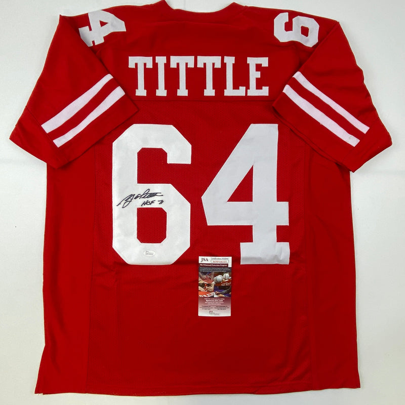 Autographed/Signed YA Y.A. Tittle HOF 71 #64 San Francisco Red Football Jersey JSA COA