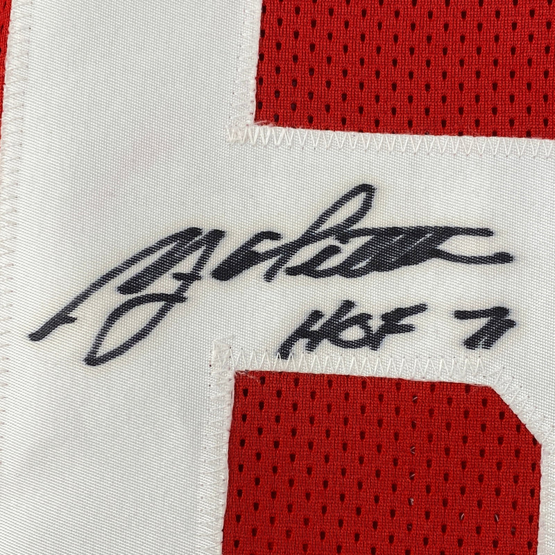 Autographed/Signed YA Y.A. Tittle HOF 71 #64 San Francisco Red Football Jersey JSA COA