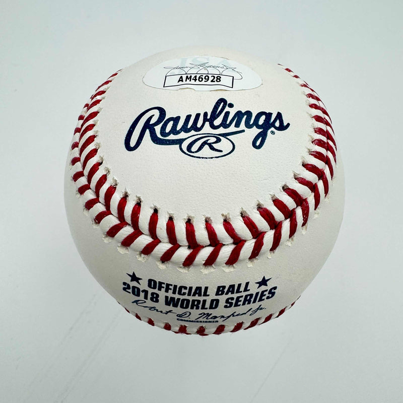 Autographed/Signed Mookie Betts 2018 World Series Rawlings Official Major League Baseball ROML JSA COA