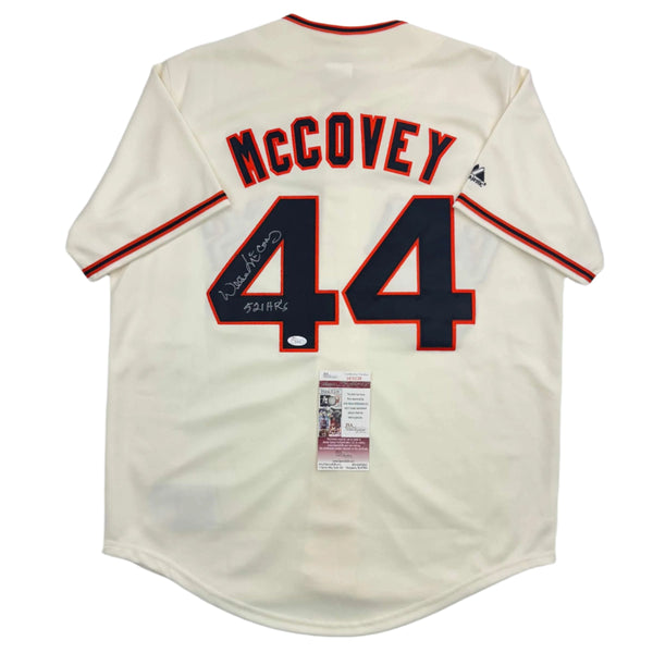 Autographed/Signed Willie McCovey "521 HR's" San Francisco Cream Baseball Jersey JSA COA