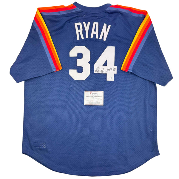 Autographed/Signed Nolan Ryan "HOF 99" Houston Astros Authentic Mitchell & Ness Blue Baseball Jersey Fanatics COA