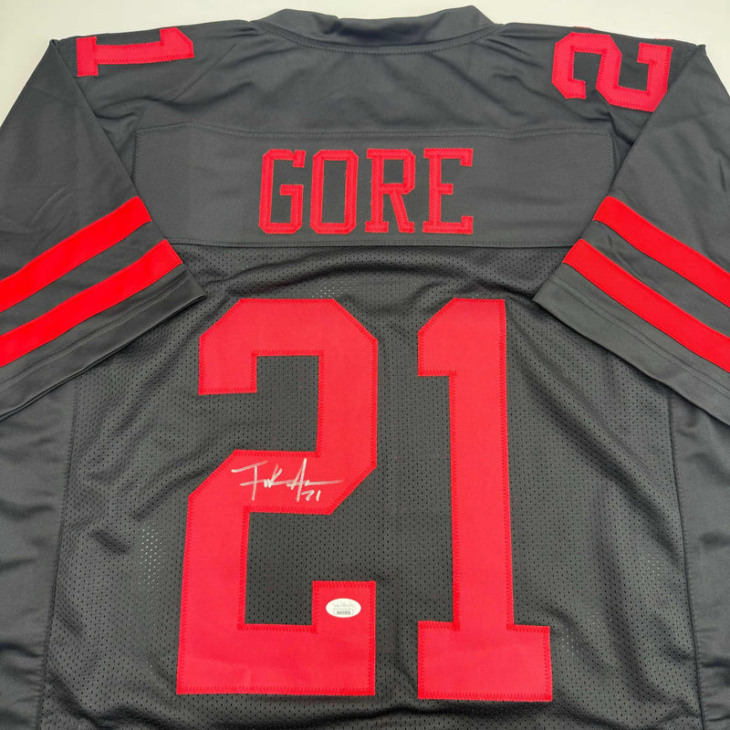 Autographed/Signed Frank Gore San Francisco Black Football Jersey Beckett BAS COA