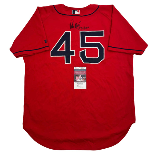 Autographed/Signed Pedro Martinez "CY 97-99-00" Boston Red Baseball Jersey JSA COA