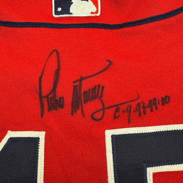Autographed/Signed Pedro Martinez "CY 97-99-00" Boston Red Baseball Jersey JSA COA