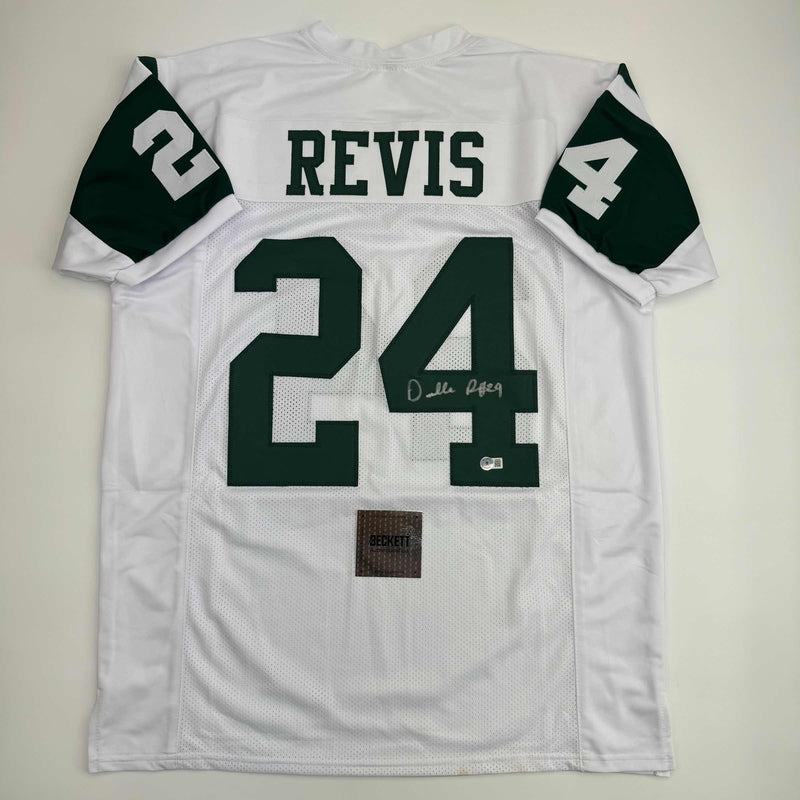 Autographed/Signed Darrelle Revis New York White Football Jersey Beckett BAS COA