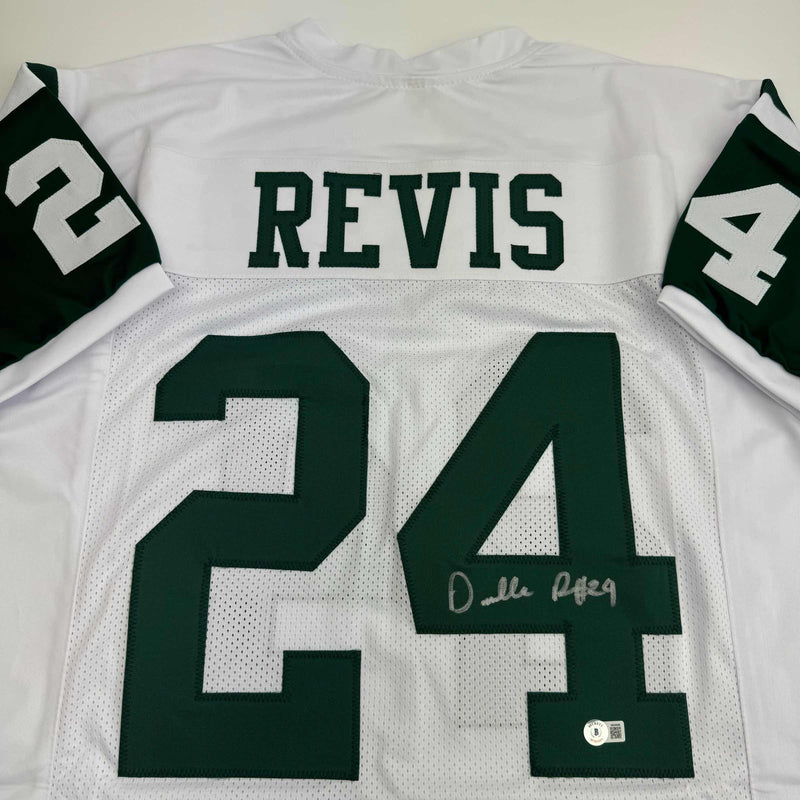 Autographed/Signed Darrelle Revis New York White Football Jersey Beckett BAS COA