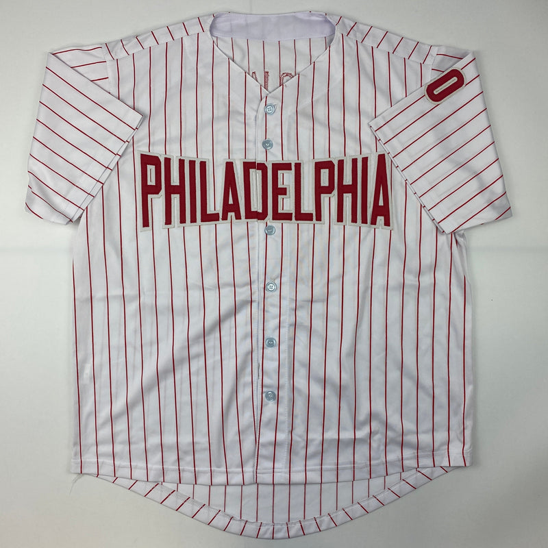 Autographed/Signed Larry Bowa 1980 WS Champs Philadelphia Pinstripe Baseball Jersey JSA COA