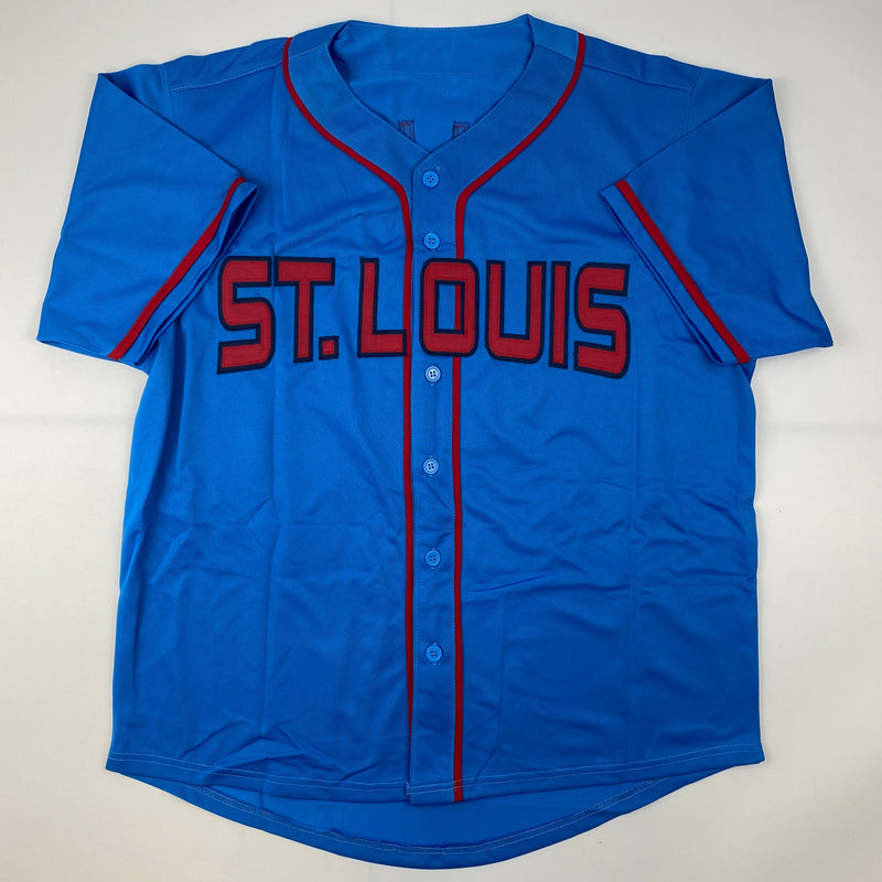 Autographed/Signed Yadier Molina St. Louis Blue Baseball Jersey Beckett BAS COA