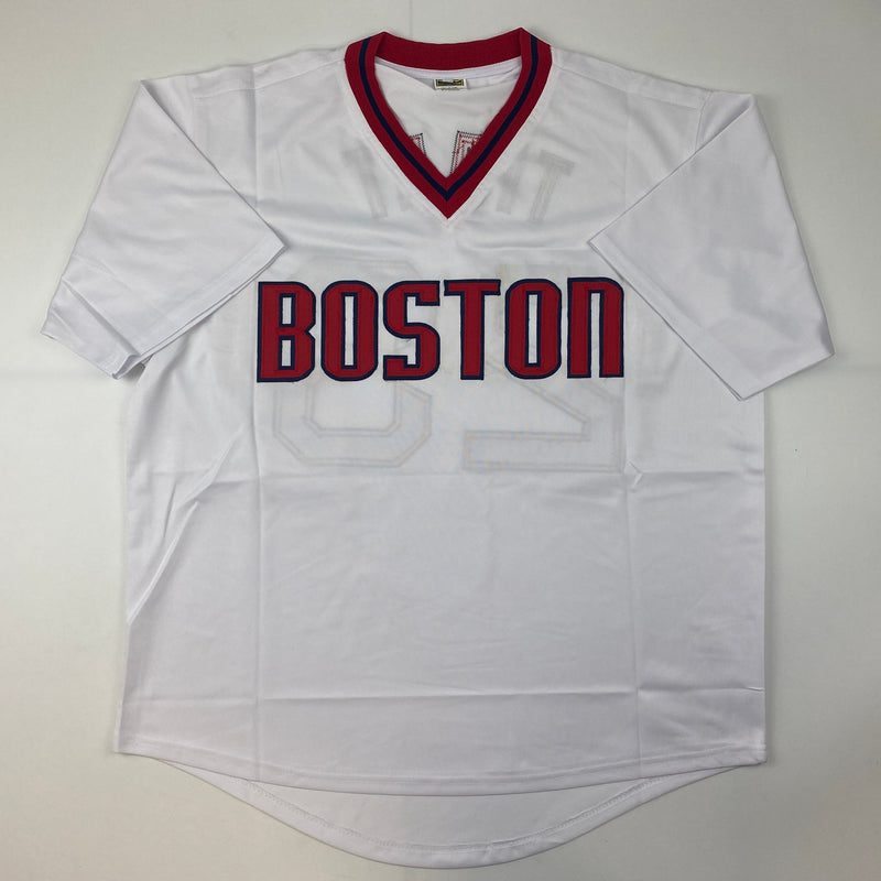 Autographed/Signed Luis Tiant Boston Red Sox White Baseball Jersey JSA COA