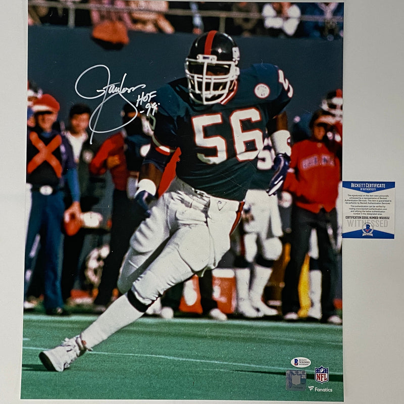 Autographed/Signed Lawrence Taylor HOF 99 New York Giants 16x20 Football Photo Beckett BAS COA