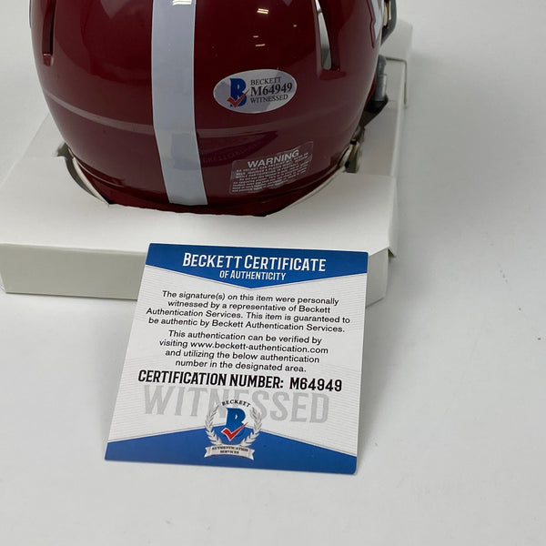 Autographed/Signed Nick Saban Alabama Crimson Tide Mini College Football Helmet Beckett BAS COA