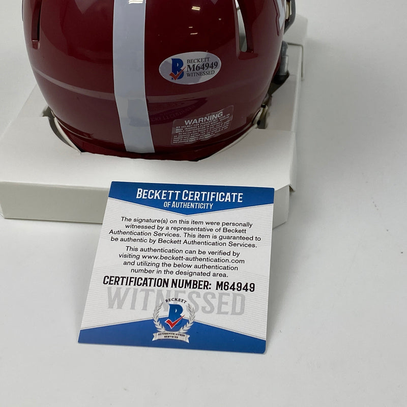 Autographed/Signed Nick Saban Alabama Crimson Tide Mini College Football Helmet Beckett BAS COA