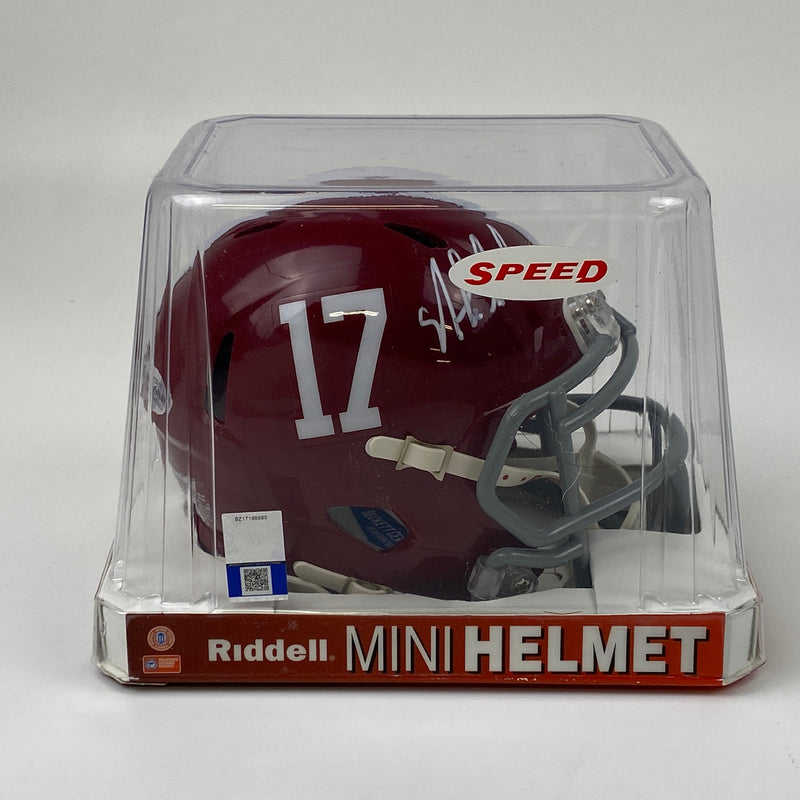 Autographed/Signed Nick Saban Alabama Crimson Tide Mini College Football Helmet Beckett BAS COA