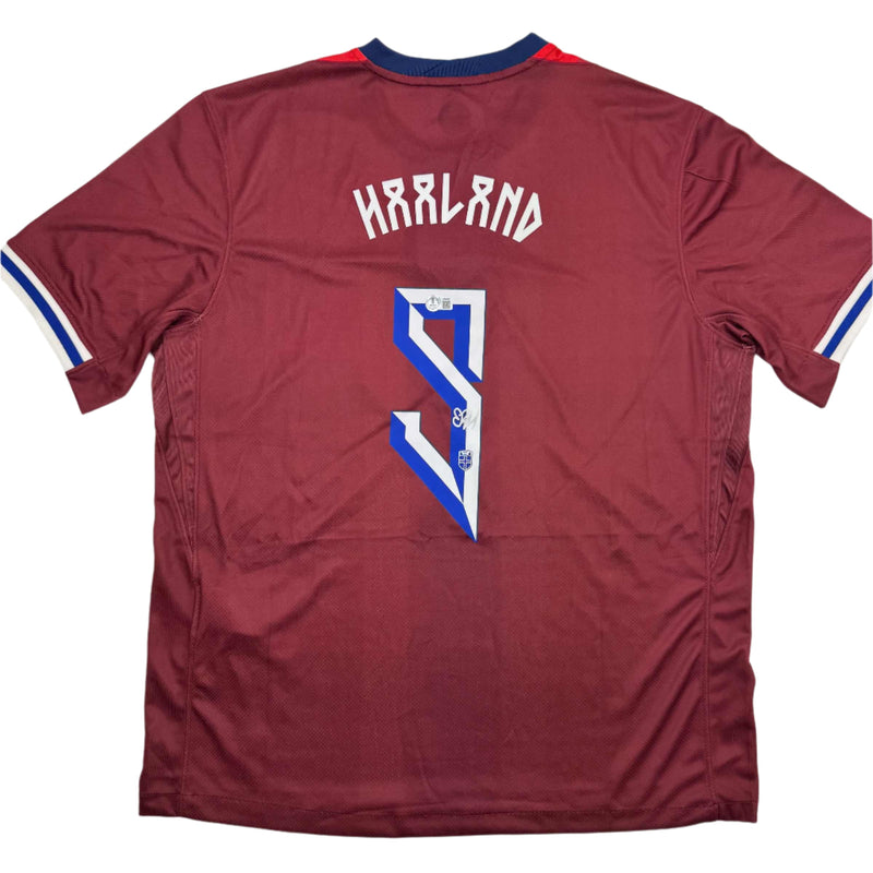 Autographed/Signed Erling Haaland Norway Maroon Soccer Futbol Jersey Beckett BAS COA