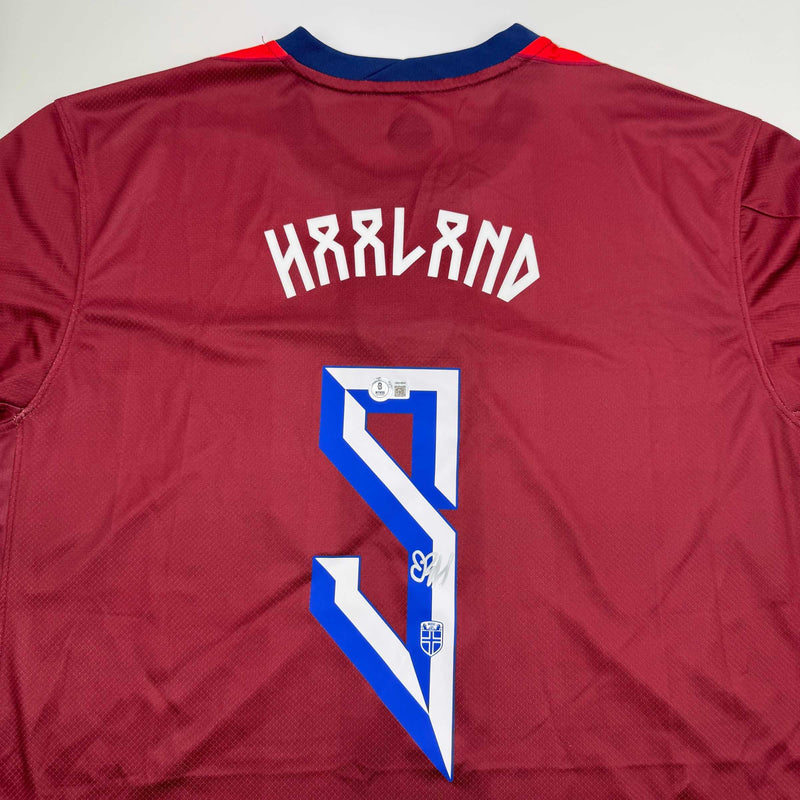 Autographed/Signed Erling Haaland Norway Maroon Soccer Futbol Jersey Beckett BAS COA