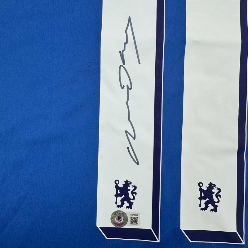 Autographed/Signed Didier Drogba Chelsea FC Blue Soccer Futbol Jersey Beckett BAS COA
