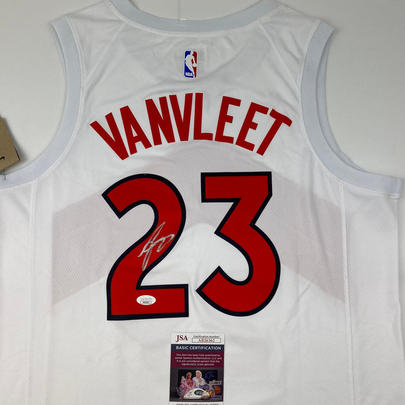 Autographed/Signed Fred VanVleet Toronto Raptors White Basketball Jersey JSA COA