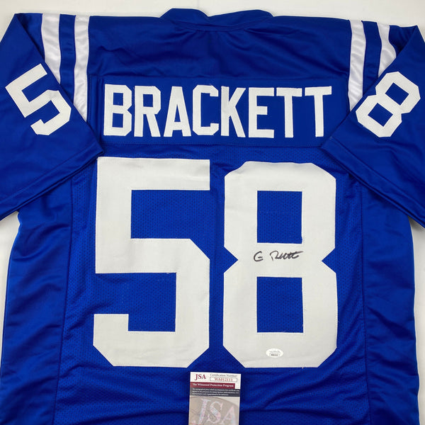 Autographed/Signed Gary Brackett Indianapolis Blue Football Jersey JSA COA
