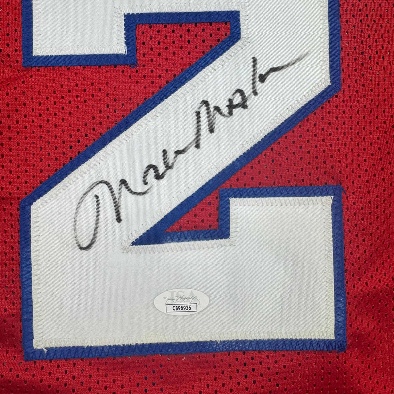 Autographed/Signed Moses Malone Philadelphia Red Basketball Jersey JSA COA