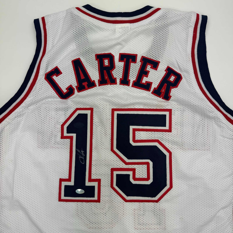 Autographed/Signed Vince Carter New Jersey NJ White Basketball Jersey Mounted Memories COA