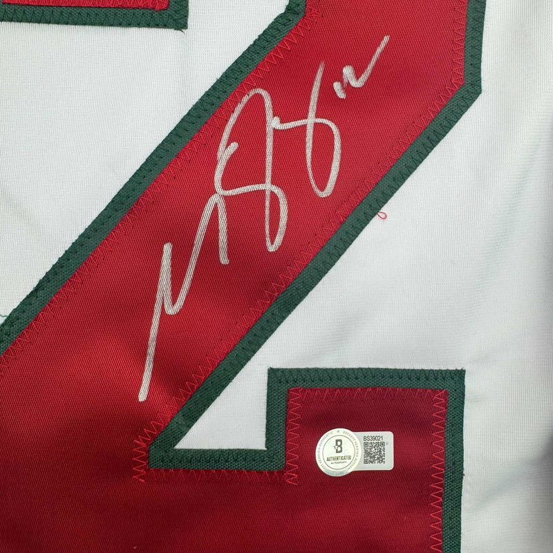 Autographed/Signed Matt Boldy Minnesota White Hockey Jersey Beckett BAS COA