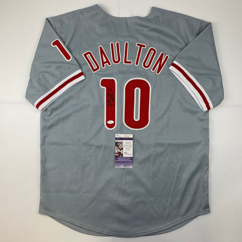Autographed/Signed Darren Daulton Philadelphia Grey Baseball Jersey JSA COA