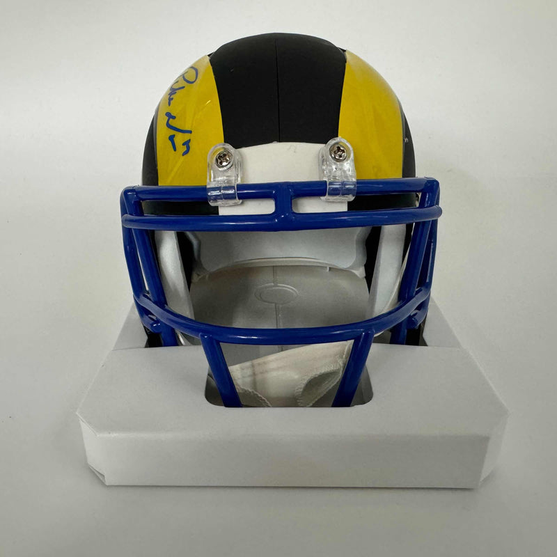 Autographed/Signed Puka Nacua Los Angeles Rams Mini Football Helmet Fanatics COA