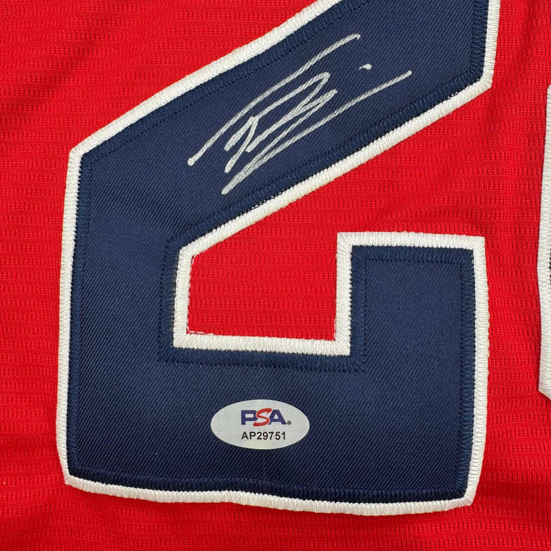 Autographed/Signed Tanner Bibee Cleveland Red Baseball Jersey PSA COA