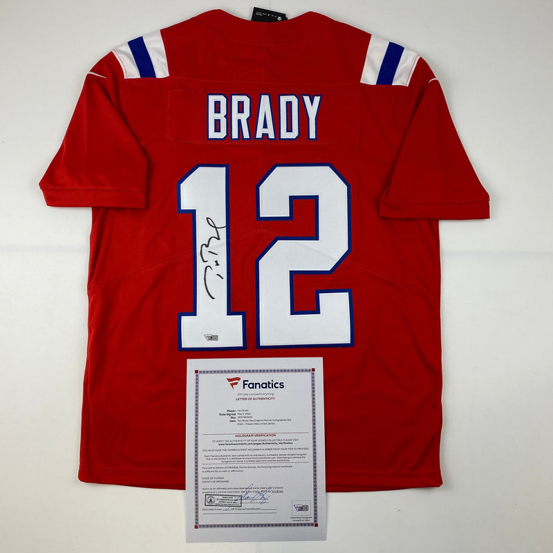 Autographed/Signed Tom Brady New England Patriots Red Authentic Nike Limited Football Jersey Fanatics COA/LOA
