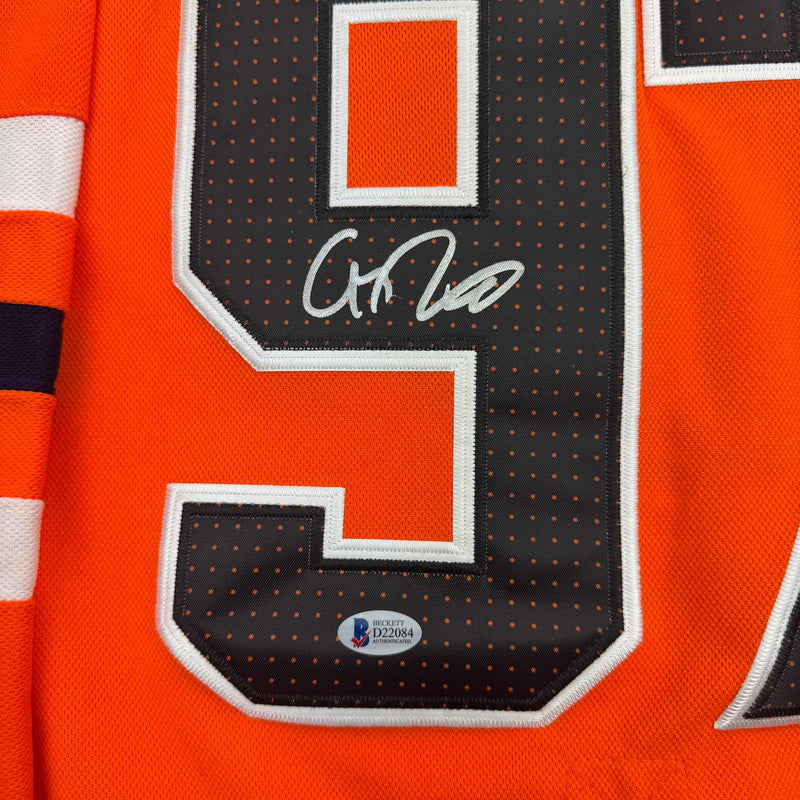 Autographed/Signed Connor McDavid Edmonton Orange Hockey Jersey Beckett BAS COA