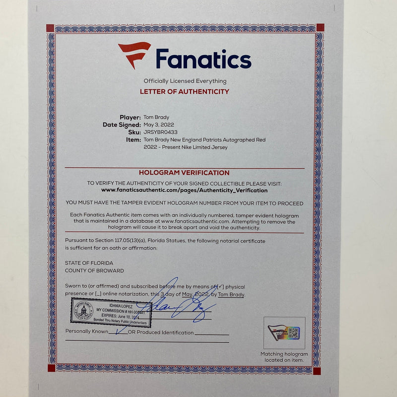 Autographed/Signed Tom Brady New England Patriots Red Authentic Nike Limited Football Jersey Fanatics COA/LOA