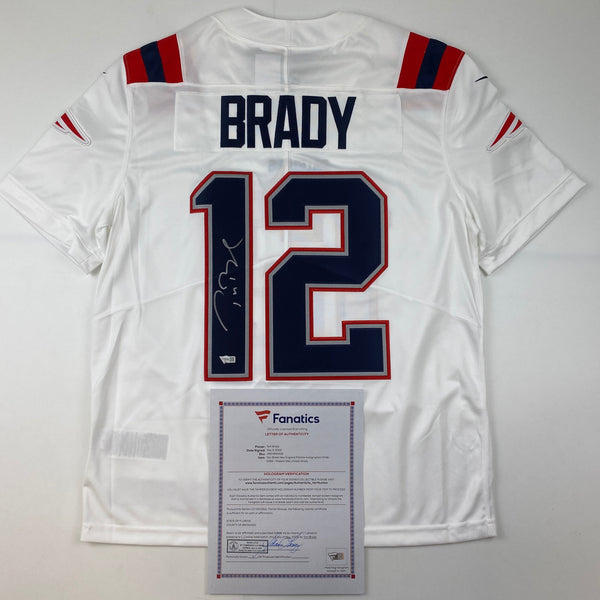 Autographed/Signed Tom Brady New England Patriots White Authentic Nike Limited Football Jersey Fanatics COA/LOA