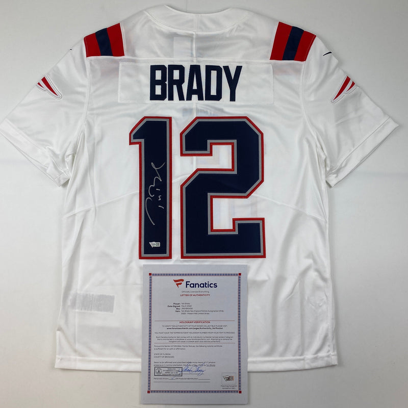 Autographed/Signed Tom Brady New England Patriots White Authentic Nike Limited Football Jersey Fanatics COA/LOA