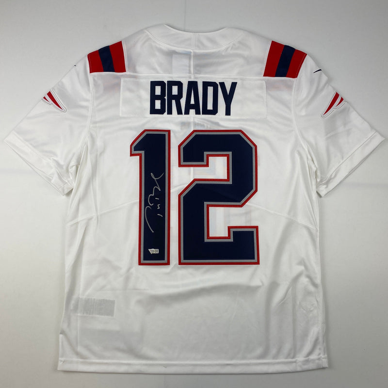 Autographed/Signed Tom Brady New England Patriots White Authentic Nike Limited Football Jersey Fanatics COA/LOA