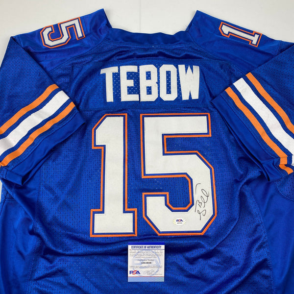Autographed/Signed Tim Tebow Florida Blue College Football Jersey PSA/DNA COA