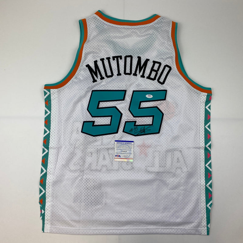 Autographed/Signed Dikembe Mutombo 1995 All-Star Game White Authentic Basketball Jersey PSA/DNA COA