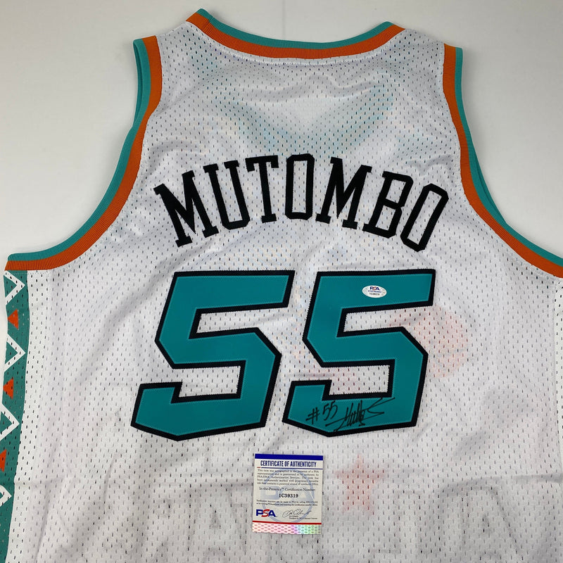 Autographed/Signed Dikembe Mutombo 1995 All-Star Game White Authentic Basketball Jersey PSA/DNA COA