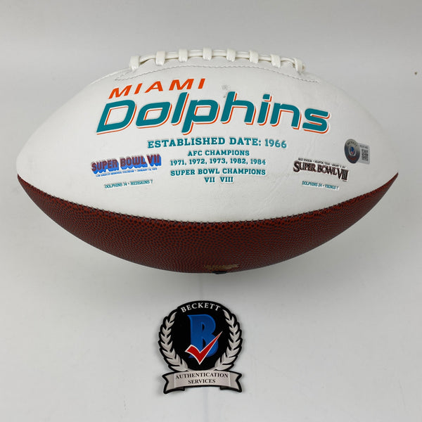 Autographed/Signed Tyreek Hill Miami Dolphins Full Size F/S White Panel Logo Football Beckett BAS COA