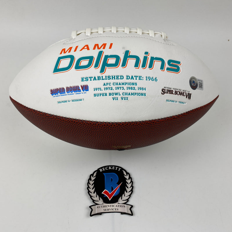Autographed/Signed Tyreek Hill Miami Dolphins Full Size F/S White Panel Logo Football Beckett BAS COA